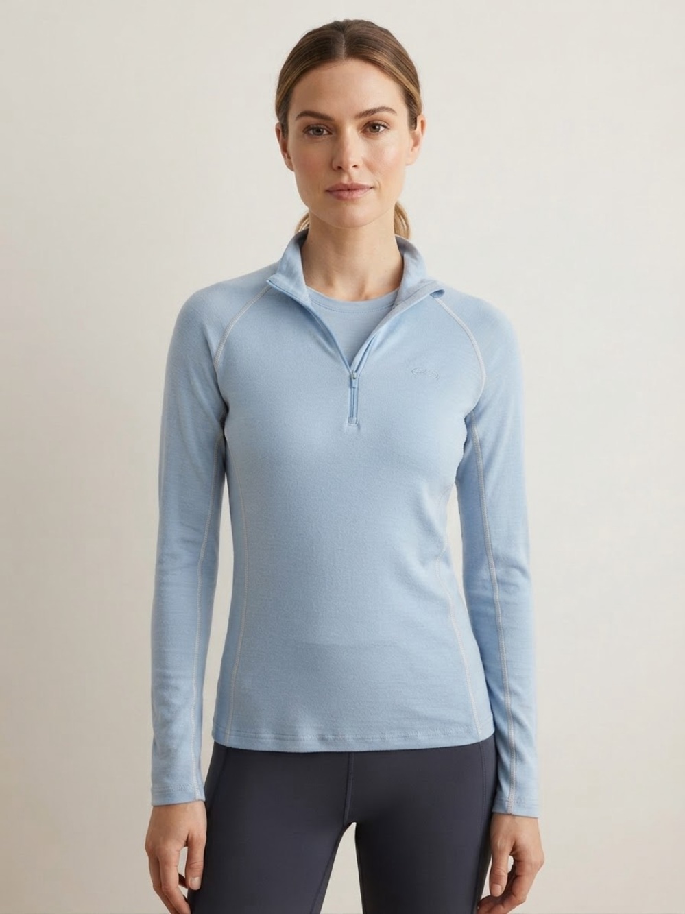 Icebreaker Sz S Slim Fit Bodyfit 200 Merino Wool Baby Blue Thermal Layering Top